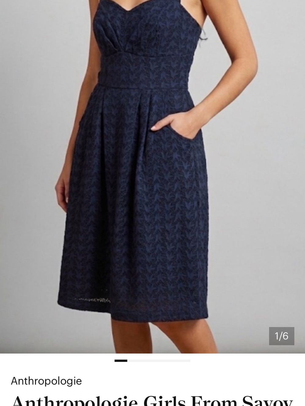 Anthropologie Navy Eyelet Midi Dress with Sweetheart Bodice